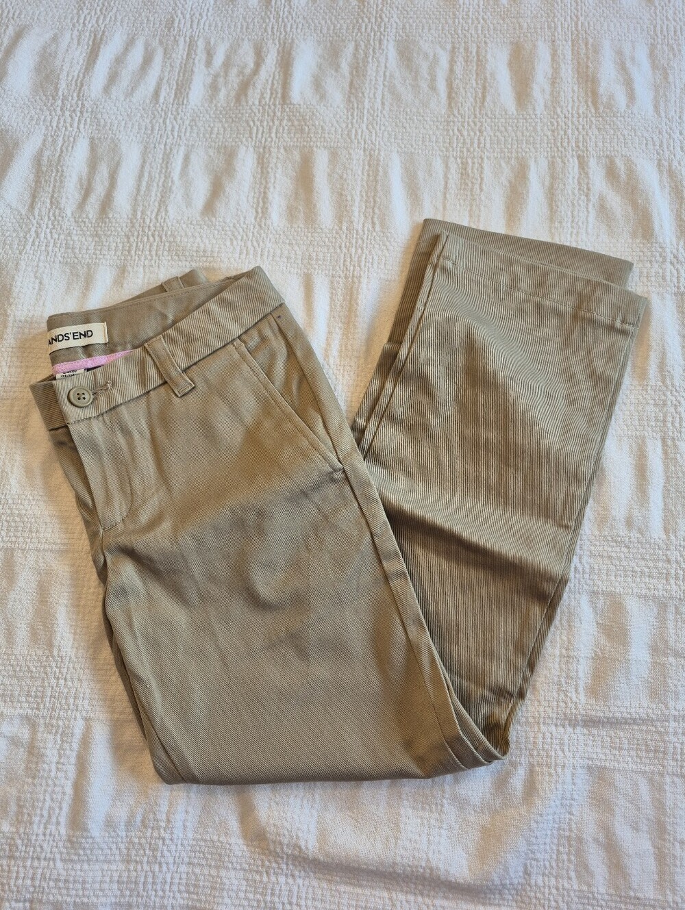 Lands' End girls size 8 tan adjustable waist chino pants NWOT